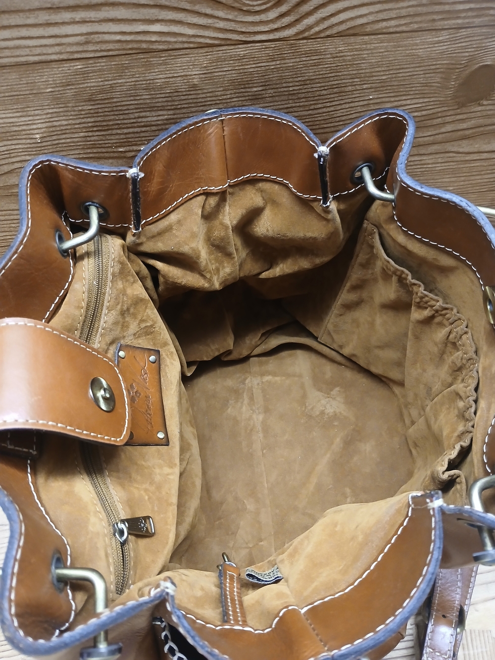 Patricia Nash Cognac Brown Leather Shoulder Tote with Top Handles - Picture 14 of 16